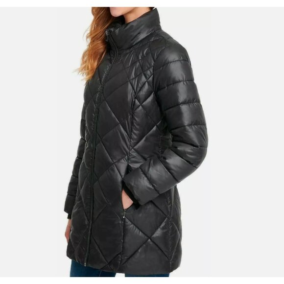 NEW Andrew Marc Women's Long Puffer Jacket with Hood, Black L - Picture 2 of 4